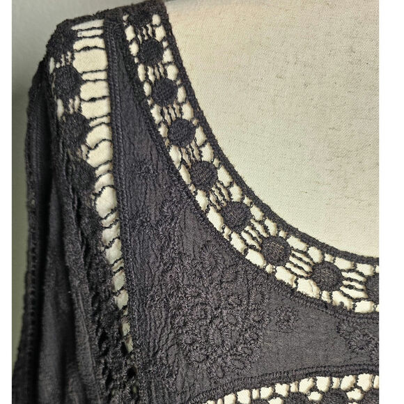 XCVI Womens Viscose‎ Embroidered Crochet Dolman Short Sleeve Blouse Top  XL - Picture 4 of 11